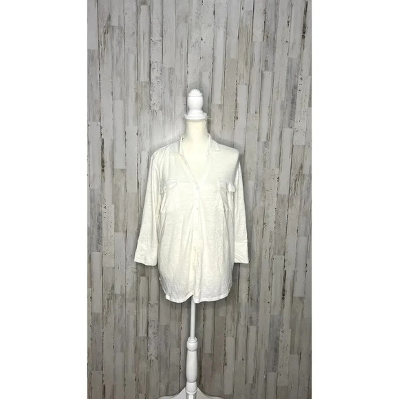 J. McLaughlin Tops - NWT J. McLaughlin‎ Women's XL White Brynn Knit Button-Up Shirt Long Sleeve